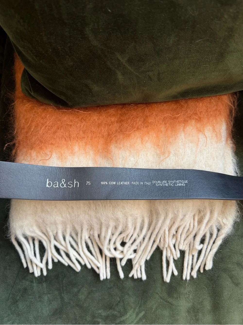 BASH Suede Belt with Square Buckle - Navy